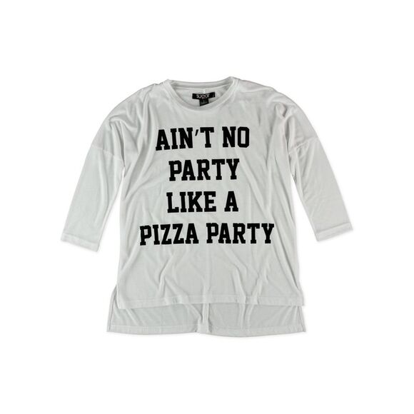 Sugar Rush Womens Pizza Party Graphic T-Shirt, White, NWT - Picture 1 of 1